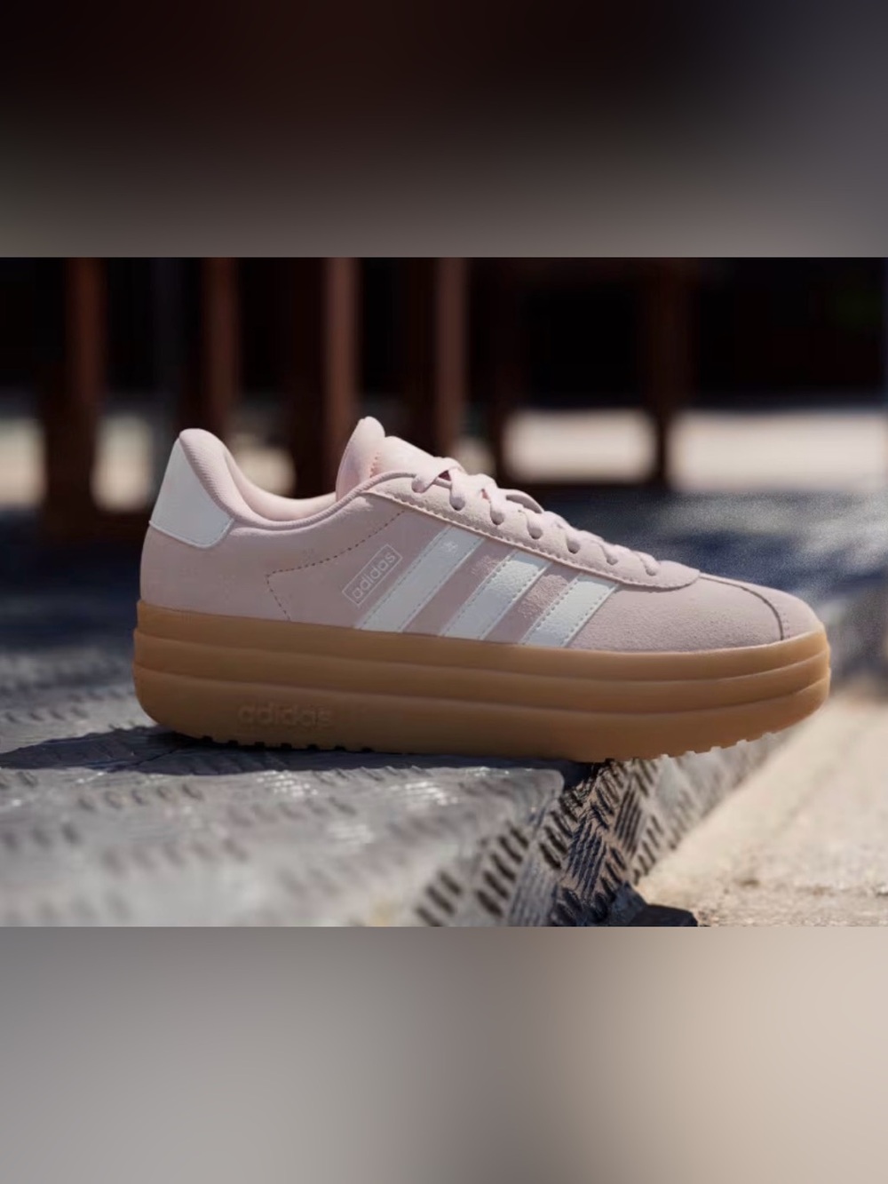 adidas Women's Light Pink Suede Platform Sneaker with White Stripes